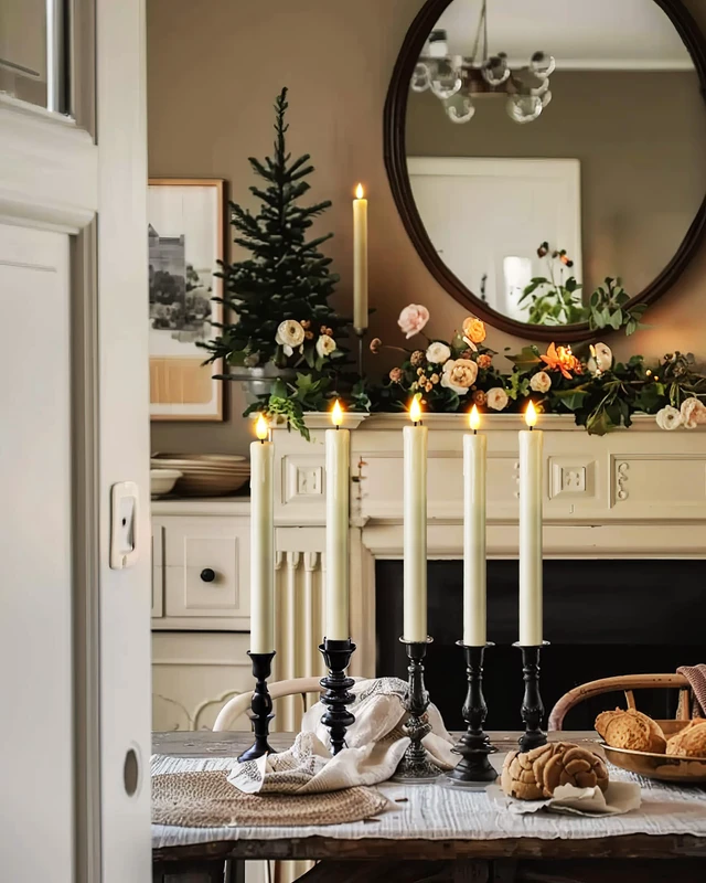 Alt view image 2 of 6 - 12 Pcs Plastic Flameless Taper Candles with Remote Timer Dimmer, Ivory Led Candlesticks with Flickering Flame Light, Lifelike Taper Candles Battery Operated for Indoor Decoration 9.6 Inches