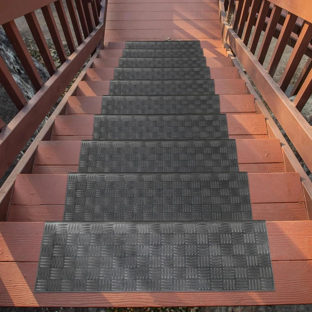 Alt view image 2 of 7 - Bullnose Stair Treads Outdoor Ribbed Heavy-Duty Non-Slip Stair Mats Best Grip on Concrete, Brick & Textured Step Fastening Required for Wooden & RV Steps, Pack of 5