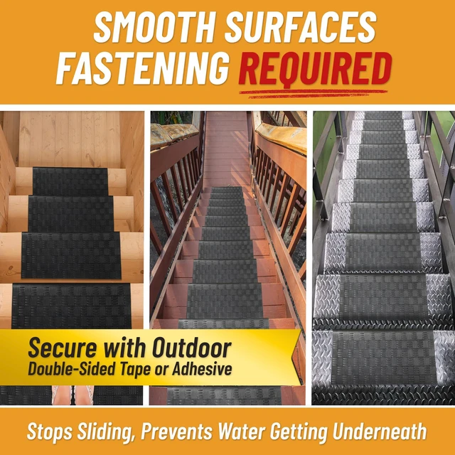Alt view image 6 of 7 - Bullnose Stair Treads Outdoor Ribbed Heavy-Duty Non-Slip Stair Mats Best Grip on Concrete, Brick & Textured Step Fastening Required for Wooden & RV Steps, Pack of 5