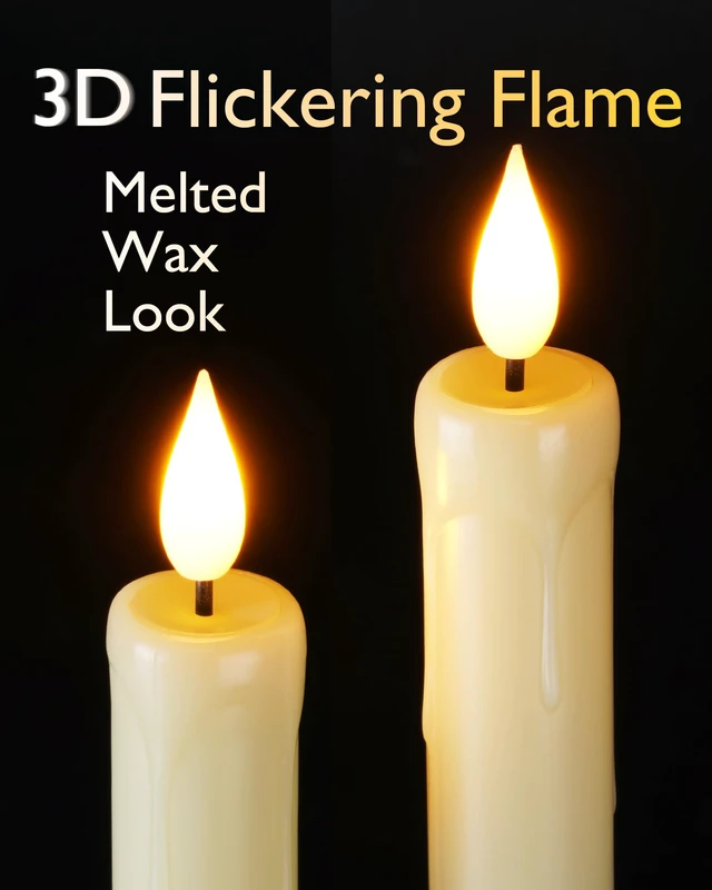 Alt view image 4 of 6 - 12 Pcs Plastic Flameless Taper Candles with Remote Timer Dimmer, Ivory Led Candlesticks with Flickering Flame Light, Lifelike Taper Candles Battery Operated for Indoor Decoration 9.6 Inches