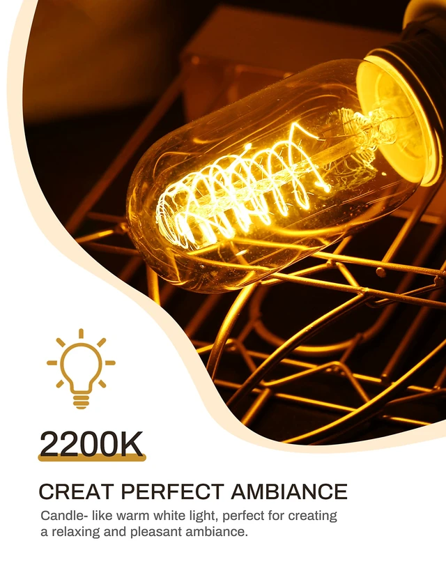 Alt view image 2 of 6 - Edison Bulbs, Light Bulbs, Incandescent, Warm White, 60 Watt Amber Glass, T45, 110-130 Volts, E26 Bulb, Spiral Filament Lightbulbs, Dimmable Decorative Light Bulbs, 4 packs
