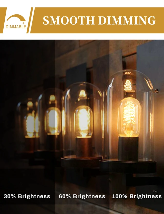 Alt view image 3 of 6 - Edison Bulbs, Light Bulbs, Incandescent, Warm White, 60 Watt Amber Glass, T45, 110-130 Volts, E26 Bulb, Spiral Filament Lightbulbs, Dimmable Decorative Light Bulbs, 4 packs