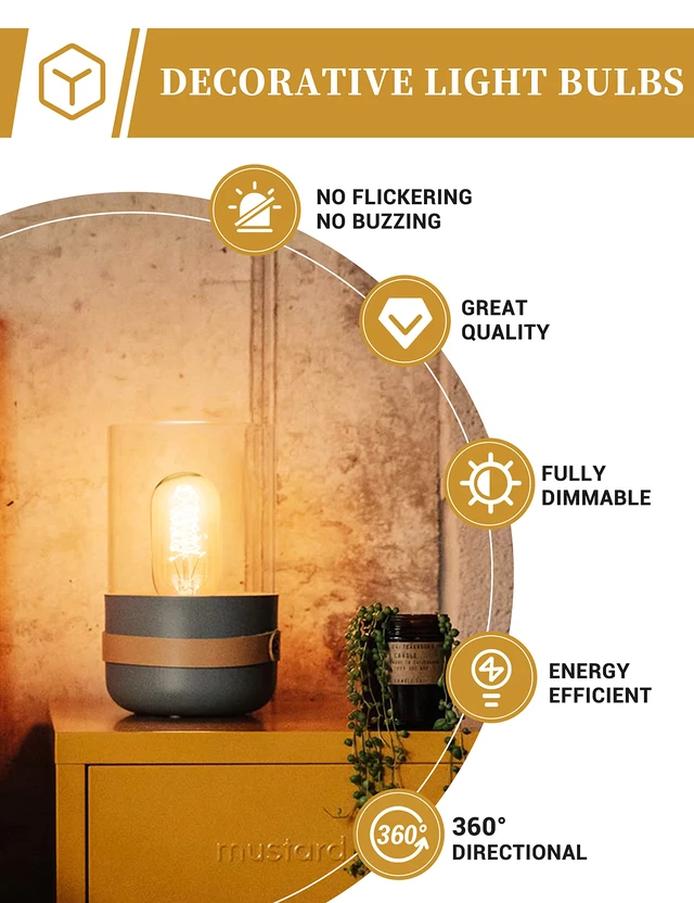 Alt view image 5 of 6 - Edison Bulbs, Light Bulbs, Incandescent, Warm White, 60 Watt Amber Glass, T45, 110-130 Volts, E26 Bulb, Spiral Filament Lightbulbs, Dimmable Decorative Light Bulbs, 4 packs