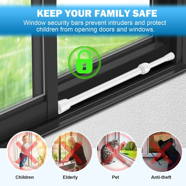 Alt view image 5 of 7 - 6 Pack Window Security Bar Adjustable Sliding Lock Security Stick for Rubber Tips, Adjustable Sliding Glass Door Lock Bars 15.7''-27.5'' Window Safety Lock Bar (16" to 28"-6Pcs)