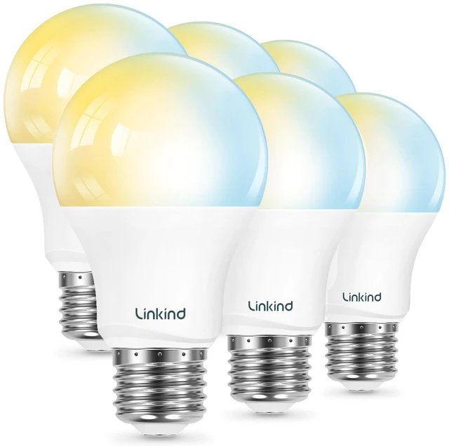 Main image of Smart Light Bulbs 6-Pack A19 E26, Tunable White 2700K-6500K (CRI>90), Compatible with Alexa & Google Home, 2.4GHz Wi-Fi & Bluetooth, 800LM 60W Equivalent