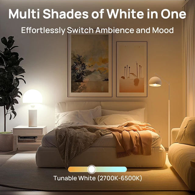 Alt view image 4 of 7 - Smart Light Bulbs 6-Pack A19 E26, Tunable White 2700K-6500K (CRI>90), Compatible with Alexa & Google Home, 2.4GHz Wi-Fi & Bluetooth, 800LM 60W Equivalent