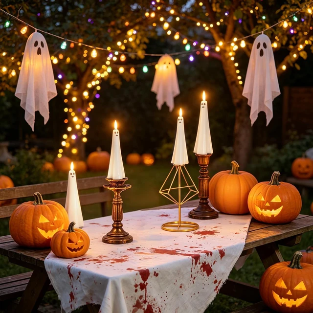 Alt view image 3 of 7 - Ghost Flameless Floating Candles with Wand Remote, 20 Pcs Magic Flickering Battery Operated LED Hanging Taper Candles for Halloween Party Decoration(White)
