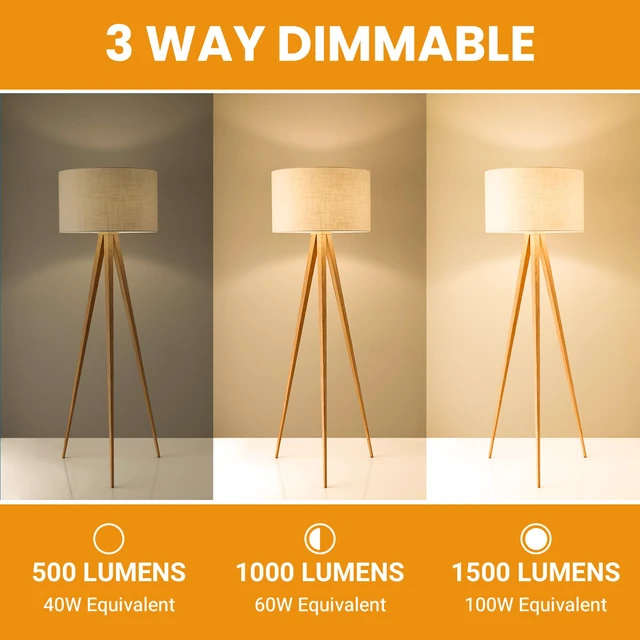 Alt view image 3 of 7 - 3 Way Light Bulbs 40 60 100W Equivalent Soft Warm White 2700K, 4 Pack Dimmable A19 Three Way Light Bulbs E26 Medium Base, 4/8/12W Energy Saving UL Listed for Floor Lamp, Desk Lamp and Table Lamp