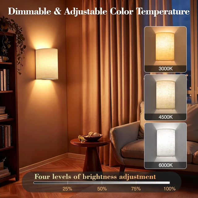 Alt view image 3 of 7 - Battery Operated Rechargeable Wall Sconce Set of Two with 10000mAh Battery Wireless Wall Light with Magnetic Bulb - Dimmable 7 RGB Color Wall Lamp with Linen Shade Remote Timer for Bedroom Living Room