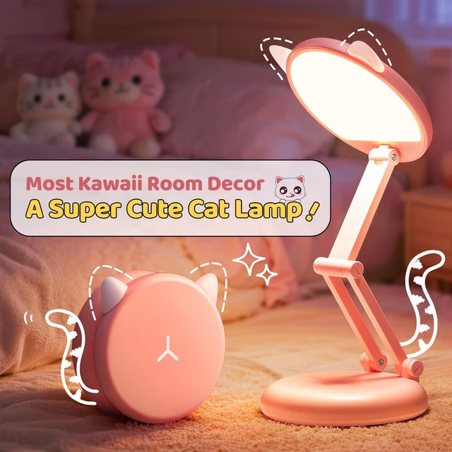 Alt view image 2 of 7 - Cute Desk Lamp Pink Dorm Lamps for College Girls Foldable Portable Rechargeable Dimmable Cute Cat Lamp Kawaii Room Decor,College Dorm Decor for Girls Pink Classroom Essentials