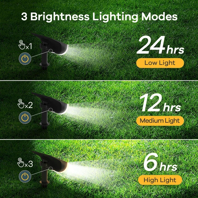 Alt view image 2 of 7 - Solar Lights Outdoor Waterproof Landscape Spotlight Daylight 4 Pack Non-smart, 3 Lighting Modes, 6500K, Dusk to Dawn, In-Ground Wall-Mounted for Garden Backyard Tree Flag Pathway Patio Lawn