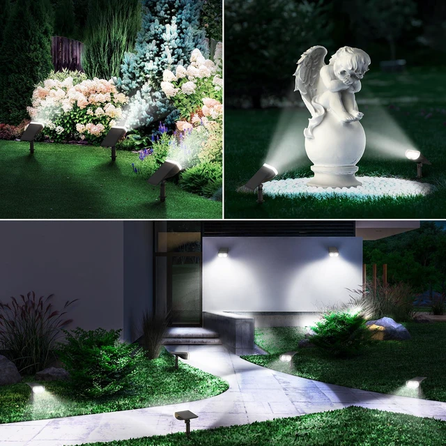 Alt view image 6 of 7 - Solar Lights Outdoor Waterproof Landscape Spotlight Daylight 4 Pack Non-smart, 3 Lighting Modes, 6500K, Dusk to Dawn, In-Ground Wall-Mounted for Garden Backyard Tree Flag Pathway Patio Lawn