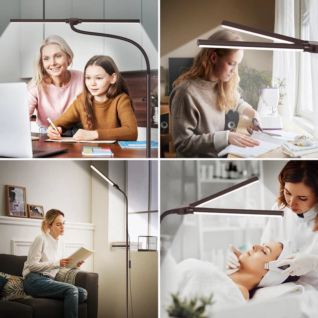 Alt view image 6 of 7 - Floor Lamp, 18W/2000LM Bright LED Floor Lamp with Double Head, Adjustable Gooseneck Dimmable Craft Light for Sewing Tatoo Makeup, Eye Caring Brown Reading Floor Lamps for Living Room Bedroom Office
