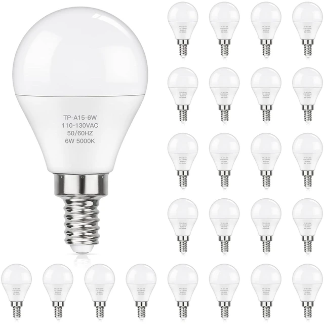 Main image of E12 LED 60W Equivalent Daylight White 5000K Ceiling Fan Bulbs, 600LM CRI 85+ Small Base Candelabra Bulbs, 6W Non-Dimmable, Pack of 24