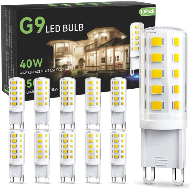 Main image of G9 LED Bulb 4W, 6000K Daylight 10 Pack, 40 Watt Eq, G9 Base, 120V T4 G9 Halogen Replacement, G 9 Bi-pin Base Light Bulbs for Chandelier, 450 LM 360 Beam Angle for Home Lighting, Non-dimmable