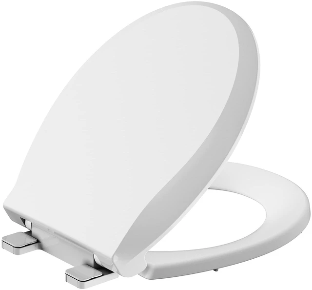 Main image of Durable Round Toilet Seat with Slow Soft Close - Easy to Install and Clean, Never Loosens - White, Fits Most Round Toilets