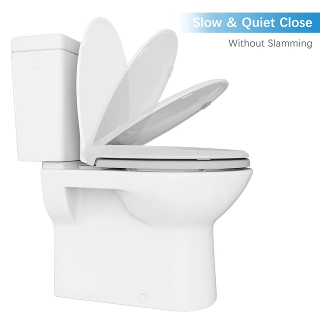 Alt view image 2 of 6 - Durable Round Toilet Seat with Slow Soft Close - Easy to Install and Clean, Never Loosens - White, Fits Most Round Toilets