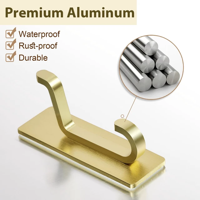 Alt view image 4 of 7 - Self Adhesive Wall Hooks for Hanging: Extra Strong 13 LB, Hook for Coat, Towel in Bathrooms, Shower, Kitchen, Wall, Door Hook, Gold 12 Pack