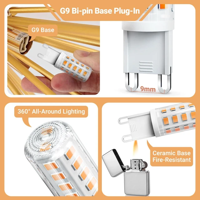 Alt view image 4 of 7 - G9 LED Bulb 4W, 2700K Warm Soft White 10 Pack, 40 Watt Eq,G9 Base,120V T4 G9 Halogen Replacement, G 9 Bi-pin Base Light Bulbs for Chandelier, 450 LM 360 Beam Angle for Home Lighting, Non-dimmable