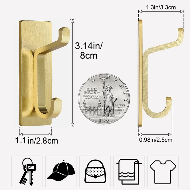 Alt view image 5 of 7 - Self Adhesive Wall Hooks for Hanging: Extra Strong 13 LB, Hook for Coat, Towel in Bathrooms, Shower, Kitchen, Wall, Door Hook, Gold 12 Pack