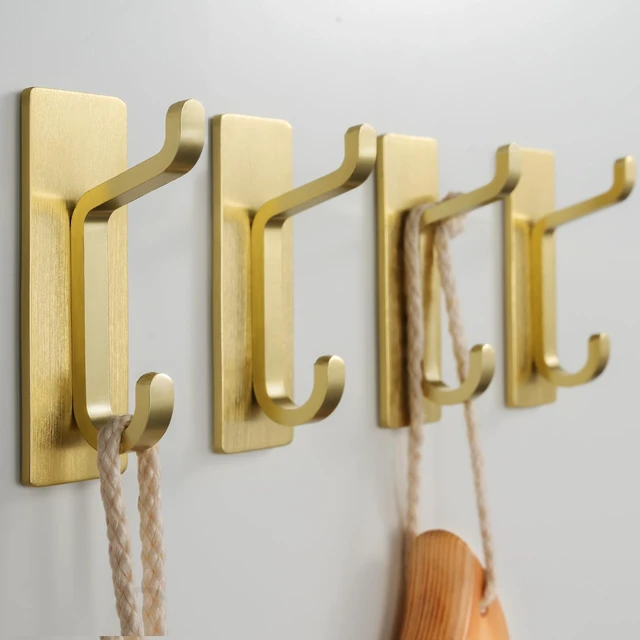 Alt view image 6 of 7 - Self Adhesive Wall Hooks for Hanging: Extra Strong 13 LB, Hook for Coat, Towel in Bathrooms, Shower, Kitchen, Wall, Door Hook, Gold 12 Pack