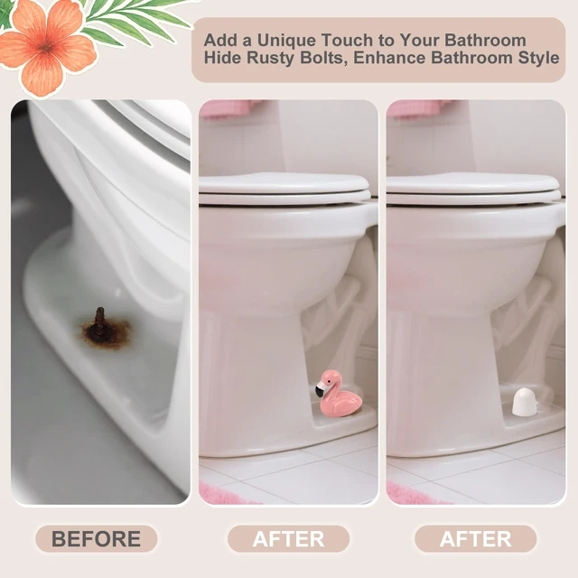 Alt view image 3 of 7 - Flamingo Ceramic Toilet Bolt Covers Decorative, Pink Bathroom Decor, 2Pack Bolt Hole 1.18'', Covers Ugly Bolts, Tool-Free Install Screw Caps, Cute Gift for Pink Lover, Women