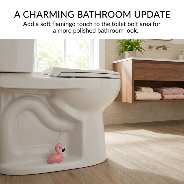 Alt view image 6 of 7 - Flamingo Ceramic Toilet Bolt Covers Decorative, Pink Bathroom Decor, 2Pack Bolt Hole 1.18'', Covers Ugly Bolts, Tool-Free Install Screw Caps, Cute Gift for Pink Lover, Women