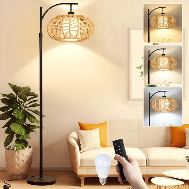 Main image of Arc Floor Lamps for Living Room Bedroom Rattan Boho Floor Lamp with Remote Control,Dimmable Led Standing Lamp Wicker Lamp Shade Rustic Tall Floor Lamp Modern Flower Lamp for Bedroom Corner