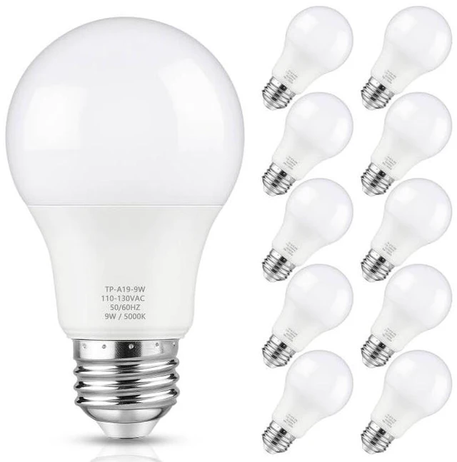 Main image of A19 LED Light Bulbs, 60W Equivalent Daylight White 5000K 850LM Efficient 9W Bight White LED Bulb, E26 Medium Base, Non-Dimmable Lightbulb for Bedroom, Energy Saving, 85+ CRI, 120V, 10-Pack
