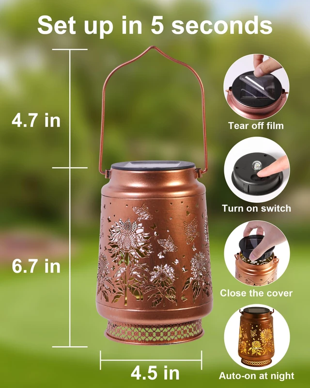 Alt view image 4 of 7 - 2 Pack Sunflower Solar Lanterns Outdoor Waterproof, Garden Decor Birthday Gifts for Women Mom Grandma Sister, Metal Hanging Solar Lights Outside Decorative for Backyard Patio Lawn Pathway Landscape