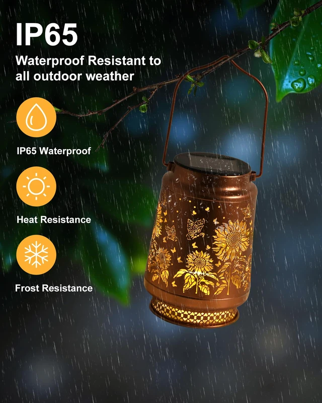 Alt view image 3 of 7 - 2 Pack Sunflower Solar Lanterns Outdoor Waterproof, Garden Decor Birthday Gifts for Women Mom Grandma Sister, Metal Hanging Solar Lights Outside Decorative for Backyard Patio Lawn Pathway Landscape