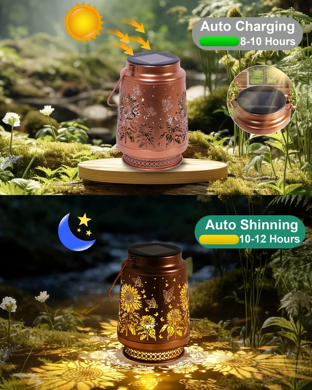 Alt view image 5 of 7 - 2 Pack Sunflower Solar Lanterns Outdoor Waterproof, Garden Decor Birthday Gifts for Women Mom Grandma Sister, Metal Hanging Solar Lights Outside Decorative for Backyard Patio Lawn Pathway Landscape