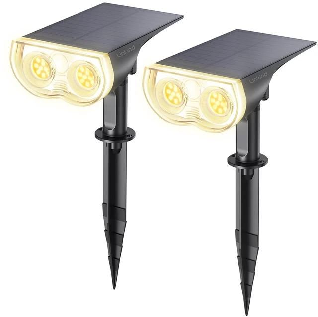 Main image of Solar Lights Outdoor Waterproof LED Spotlights Warm White 2 Pack Starray, 3 Lighting Modes, 650LM, 3000K, Dusk to Dawn, In-Ground Wall-Mounted for Landscape Yard Garden Tree Flag Pathway