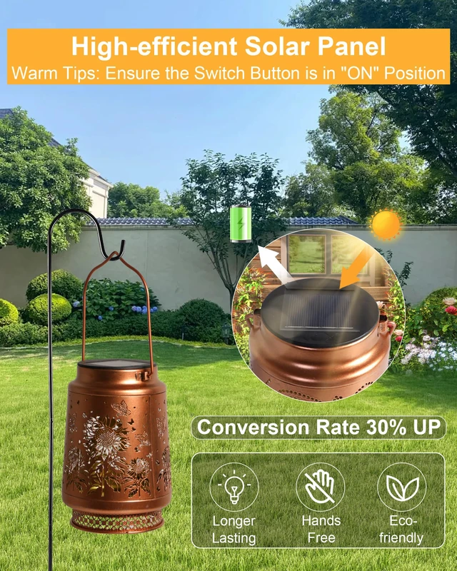Alt view image 7 of 7 - 2 Pack Sunflower Solar Lanterns Outdoor Waterproof, Garden Decor Birthday Gifts for Women Mom Grandma Sister, Metal Hanging Solar Lights Outside Decorative for Backyard Patio Lawn Pathway Landscape
