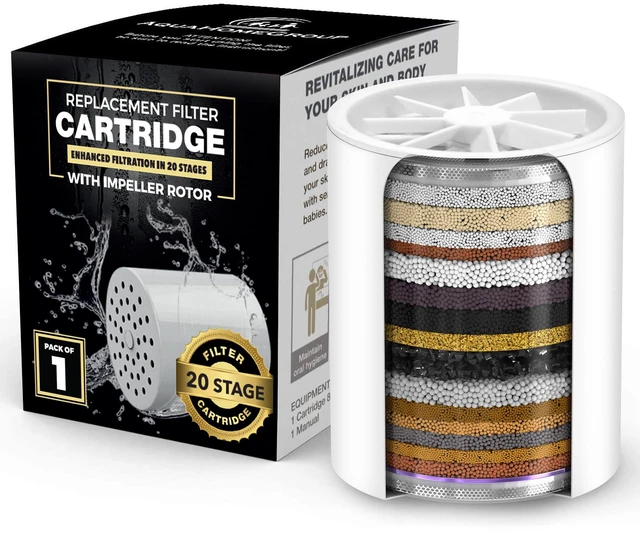 Main image of 20-Stage Filter Cartridge with Spin Propeller, No Housing shower filter cartridge 20-stage, spin propeller design, reduces chlorine heavy metals sediment, supports skin hair nails