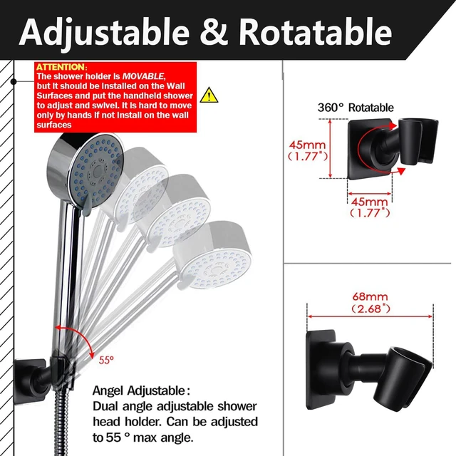Alt view image 3 of 7 - Shower Head Holder All Meta Handheld Shower Wand Bracket Adhesive Shower Wall Mount Holder Brass Shower Spray Holder Black, Glue Installation