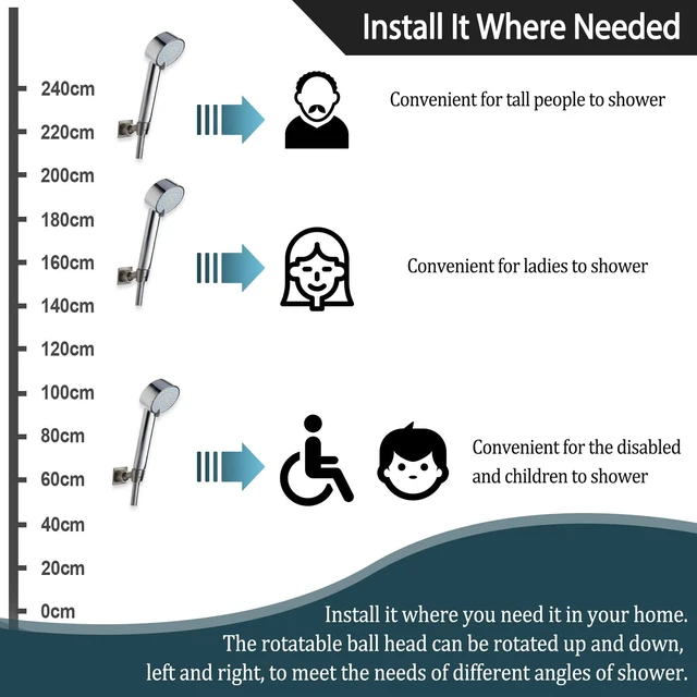 Alt view image 5 of 7 - Shower Head Holder All Meta Handheld Shower Wand Bracket Adhesive Shower Wall Mount Holder Brass Shower Spray Holder Black, Glue Installation