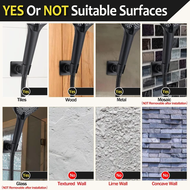 Alt view image 6 of 7 - Shower Head Holder All Meta Handheld Shower Wand Bracket Adhesive Shower Wall Mount Holder Brass Shower Spray Holder Black, Glue Installation