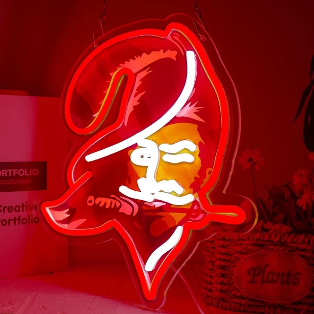Alt view image 2 of 6 - Buccaneers Football Neon Signs Led Sign for Wall Decor Rugby Team Light Up Sign Suitable for Man Cave Office Bar Pub Wall Art Gifts for Teen Boys