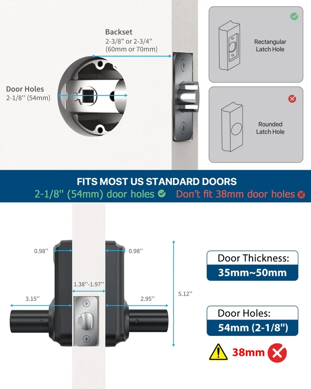 Alt view image 7 of 7 - Keyless Entry Keypad Door Lock with Handle Electronic Smart Lock Deadbolts 20 User Codes & 2keys Passage Vacation Mode Privacy Protection 5S Auto-Lock, Simple 15-min Install Fits Most Standard Doors