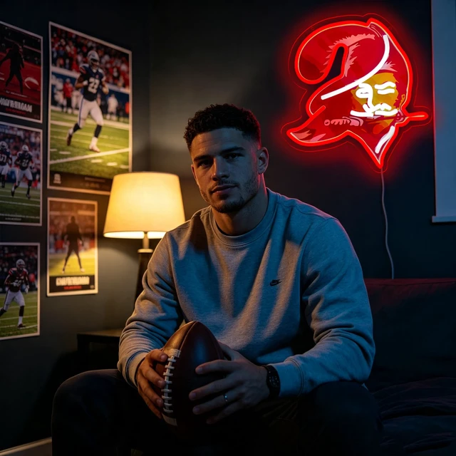 Alt view image 5 of 6 - Buccaneers Football Neon Signs Led Sign for Wall Decor Rugby Team Light Up Sign Suitable for Man Cave Office Bar Pub Wall Art Gifts for Teen Boys