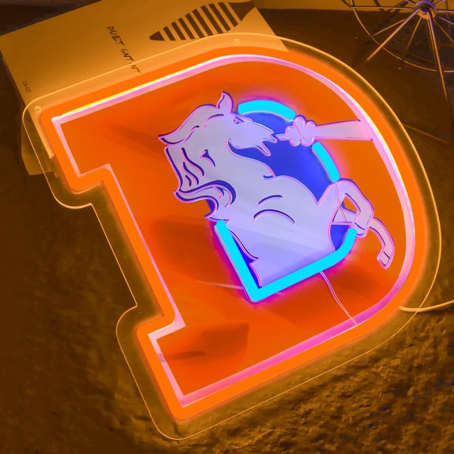 Alt view image 2 of 6 - Broncos Football Neon Signs Led Sign for Wall Decor Rugby Team Light Up Sign Suitable for Man Cave Office Bar Pub Wall Art Gifts for Teen Boys