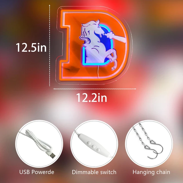 Alt view image 3 of 6 - Broncos Football Neon Signs Led Sign for Wall Decor Rugby Team Light Up Sign Suitable for Man Cave Office Bar Pub Wall Art Gifts for Teen Boys