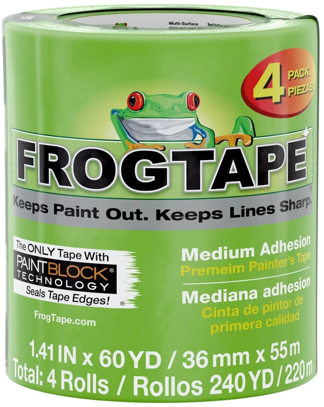 Main image of Multi-Surface Painter's Tape with PAINTBLOCK, 2 in Wide (1.41 in x 60 yd), Quick Stick Medium Adhesion, Premium Green Painters Tape Removes Clean, 4 Rolls (240660)