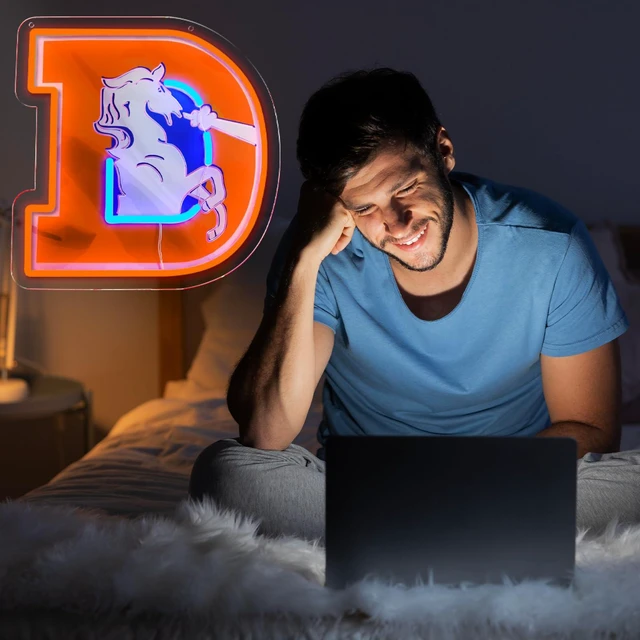 Alt view image 6 of 6 - Broncos Football Neon Signs Led Sign for Wall Decor Rugby Team Light Up Sign Suitable for Man Cave Office Bar Pub Wall Art Gifts for Teen Boys