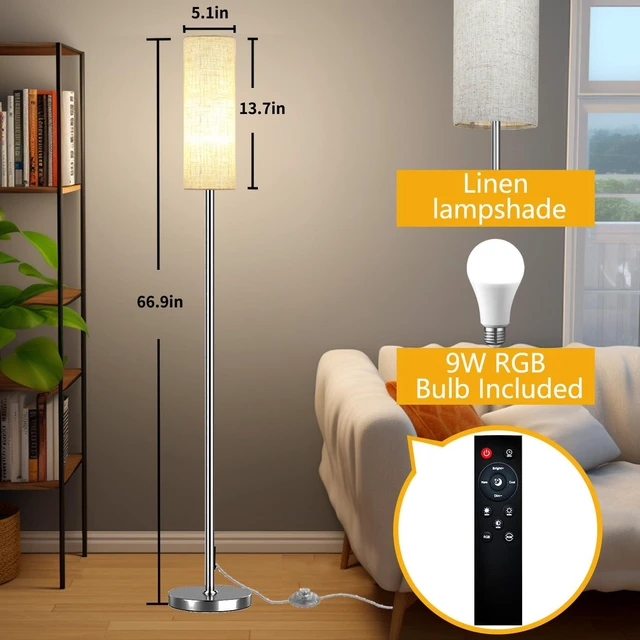 Alt view image 2 of 7 - Smart LED Floor Lamp with APP Control & RGB Colors - Dimmable Standing Lamp for Living Room, Bedroom, Gaming - Remote, Timer, 9W Bulb Included, 67" Modern Tall Lamp (Silver Beige)