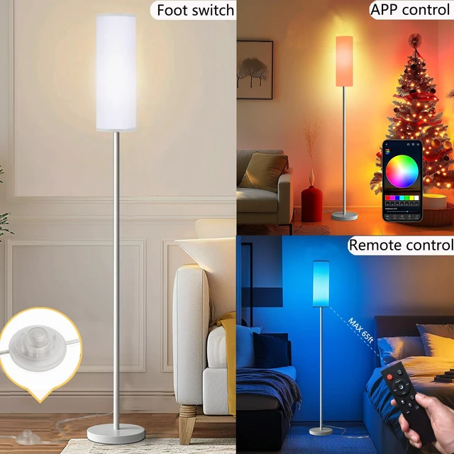 Alt view image 3 of 7 - Smart LED Floor Lamp with APP Control & RGB Colors - Dimmable Standing Lamp for Living Room, Bedroom, Gaming - Remote, Timer, 9W Bulb Included, 67" Modern Tall Lamp (White)