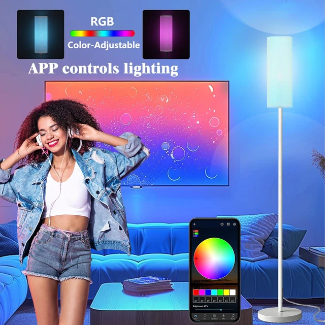 Alt view image 4 of 7 - Smart LED Floor Lamp with APP Control & RGB Colors - Dimmable Standing Lamp for Living Room, Bedroom, Gaming - Remote, Timer, 9W Bulb Included, 67" Modern Tall Lamp (White)