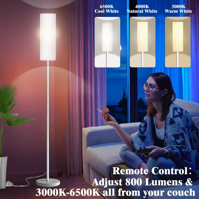 Alt view image 6 of 7 - Smart LED Floor Lamp with APP Control & RGB Colors - Dimmable Standing Lamp for Living Room, Bedroom, Gaming - Remote, Timer, 9W Bulb Included, 67" Modern Tall Lamp (White)