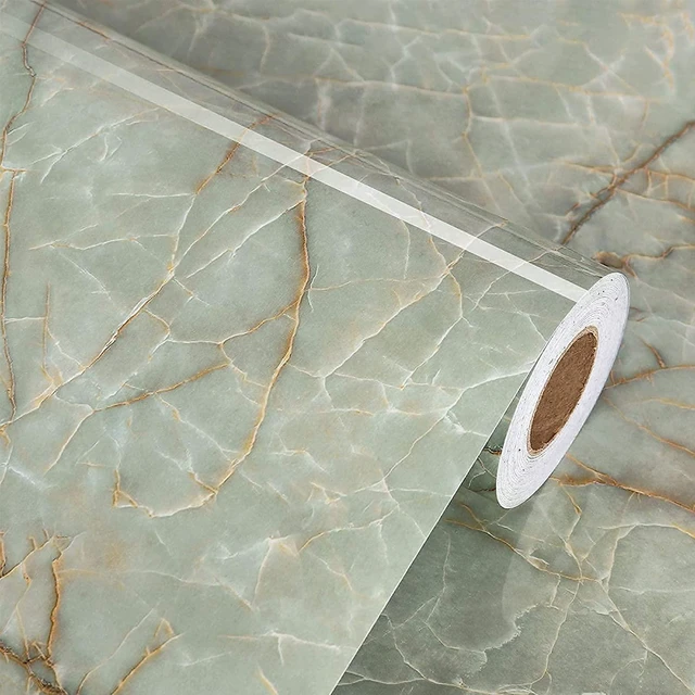 Main image of Cyan Marble Contact Paper for Countertops Waterproof Marble Wallpaper Peel and Stick Vinyl Countertop Contact Paper for Cabinets Self Adhesive Green Granite Wallpapers for Drawer Shelf Liner 24x394 IN